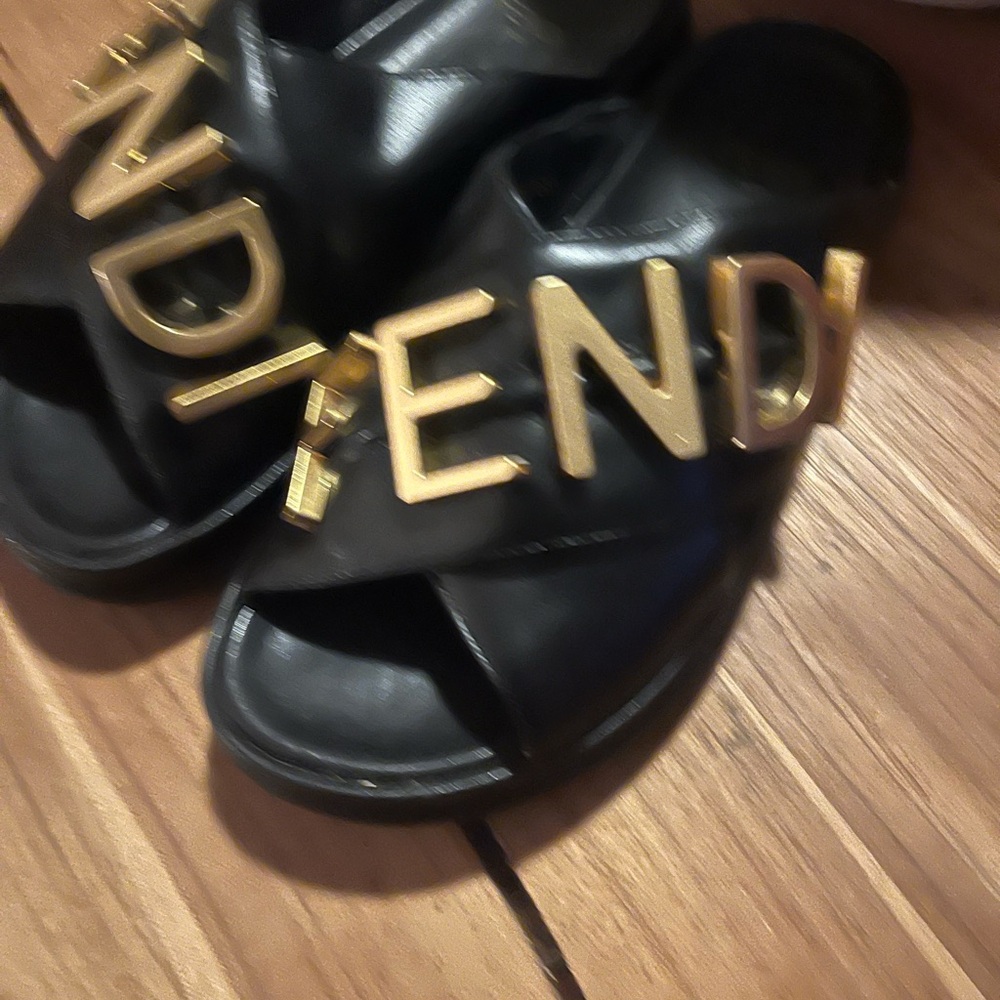 Fendi Black Slides with Embossed Logo